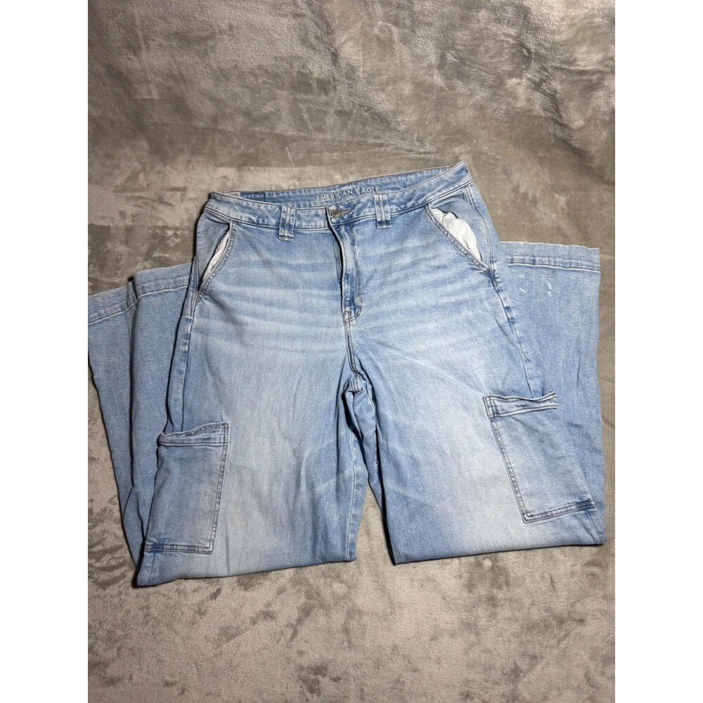 American Eagle Baggy Wide Leg Jeans Women Size 16 High Rise Y2K Cargo
